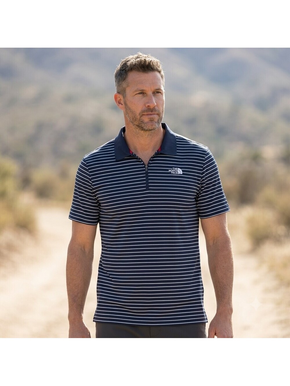 The North Face Men's Navy Blue Striped Polo Shirt size XL